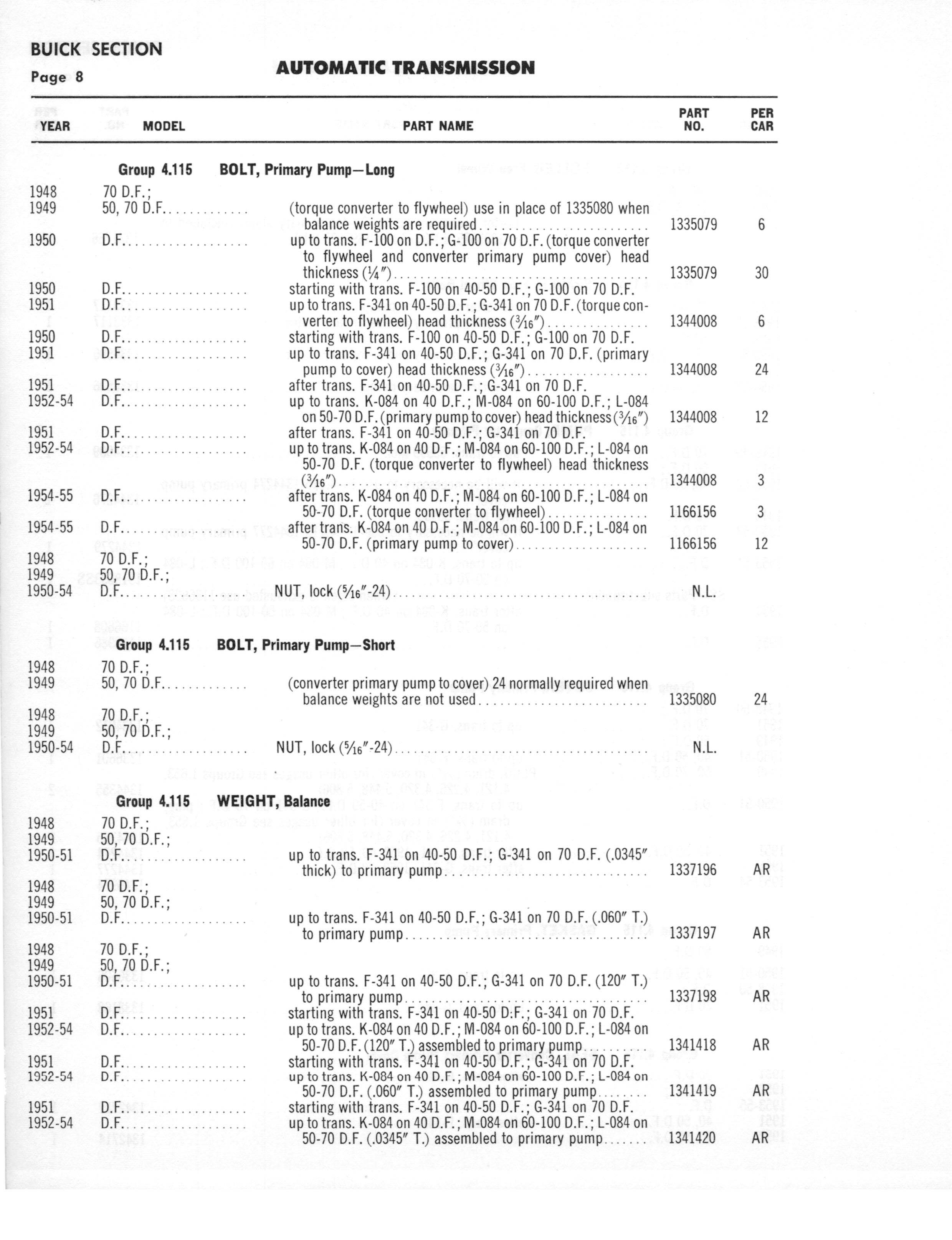 A3010 Automatic Transmission Parts Catalog HydraMatic, PowerGlide